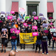 Advocates for bodily autonomy march to the Florida Capitol to protest a bill before the Florida legislature to limit abortions in February 2022.